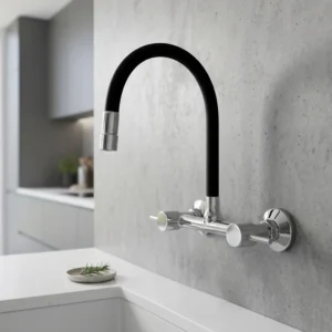 Mezcladora Vainsa Mares Bali Para Lavadero De Pared Pico Flexible Negro Cr. - Imagen 1