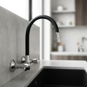 Mezcladora Vainsa Mares Maui Para Lavadero De Pared Pico Flexible Negro Cr. - Imagen 1